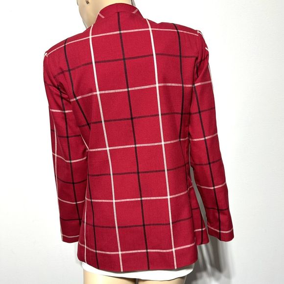 Devon Vintage Blazer Jacket Women’s Size 10 Red Windowpane Plaid Open 70s 80s - Picture 4 of 9